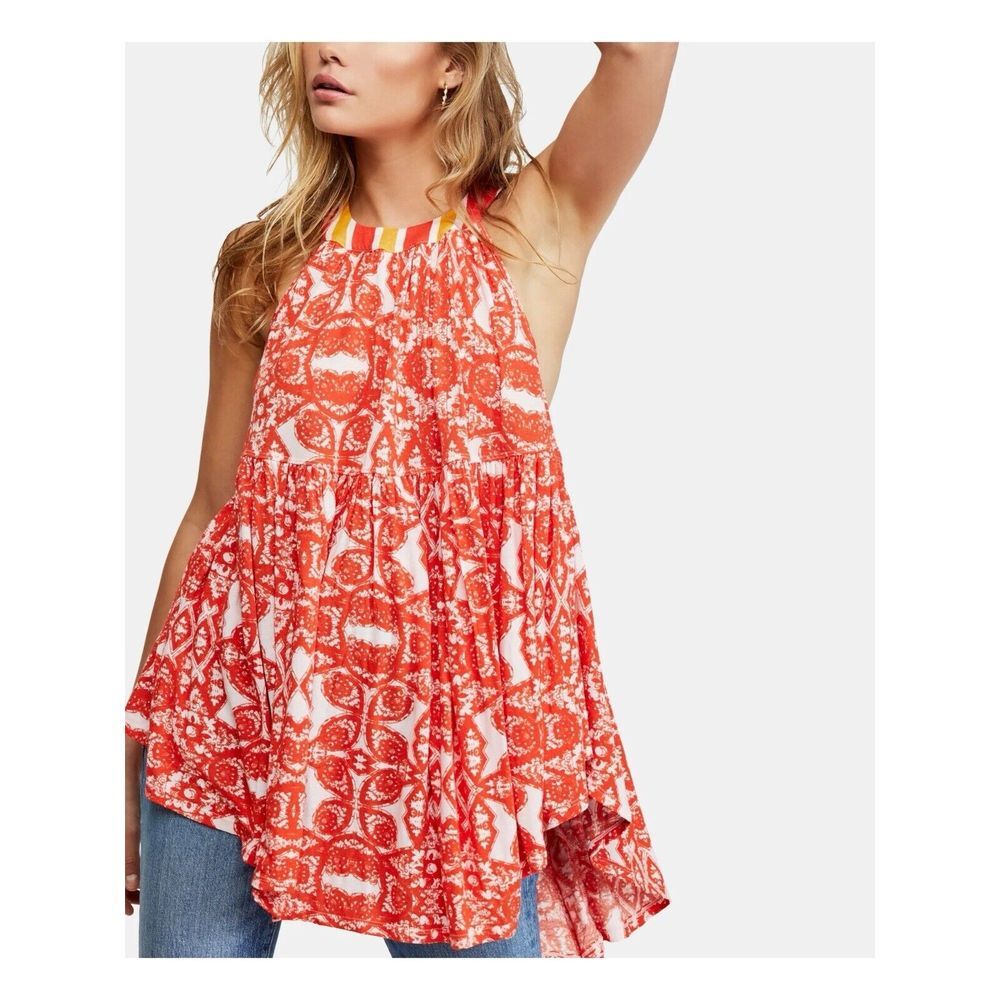 Free People Mimi Tunic‎ Orange sleeveless  Size Large racerback low back